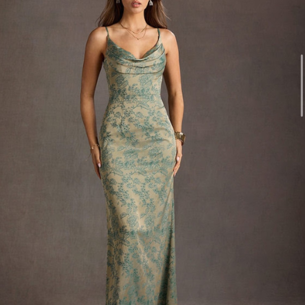 Azazie Green and Gold Lace Maxi Dress